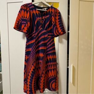 Nanette Lepore 100% Silk Navy, Red and Purple Midi Dress